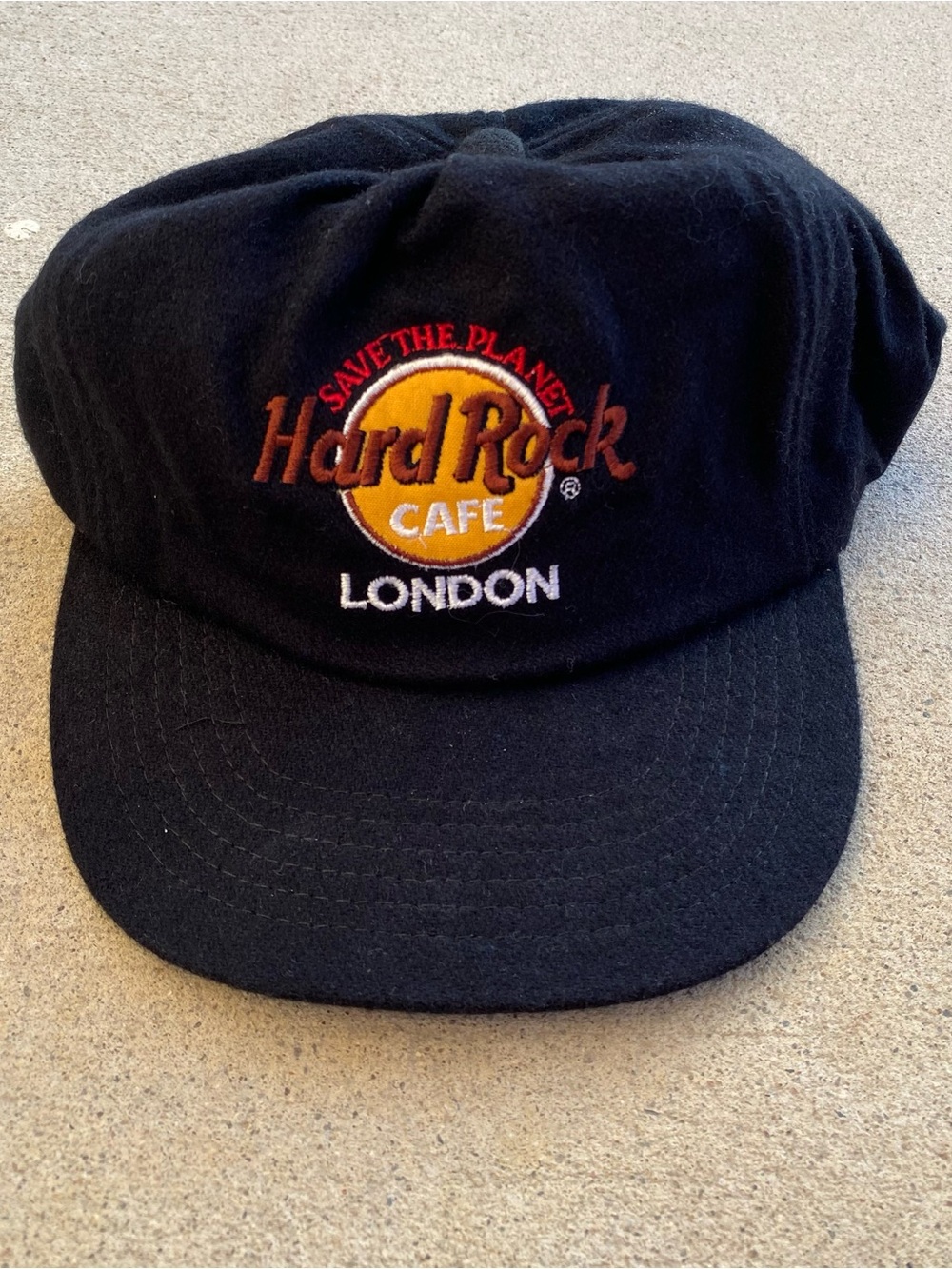 Vintage Hard Rock Cafe London SnapBack Hat Black Wool 1990s